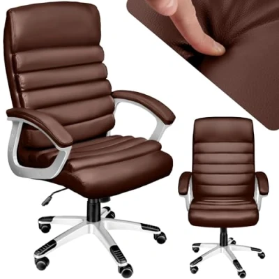Imagen de TecTake®, Silla Oficina Ergonómica, Sillón Escritorio Ajustable, Giratoria con Base de Ruedas, Altura Regulable, Acolchado Extra Grueso, Ergonómico, Basculante, 360 Rotación Marrón