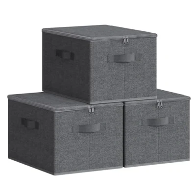Imagen de SONGMICS Cajas de Almacenamiento Plegables, Juego 3 Organizadores en con Tapas y Asas, para Ropa, 40 x 30 25 cm, Tejido Tela No Tejida, Gris Pizarra RYZB03G