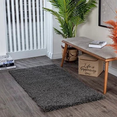 Imagen de Surya Home Shaggy Rug Alfombra de Pasillo para Cocina, Entrada Pelo Largo Berber Abstracta, Grueso y Esponjoso Grande 80x150cm, Gris Oscuro