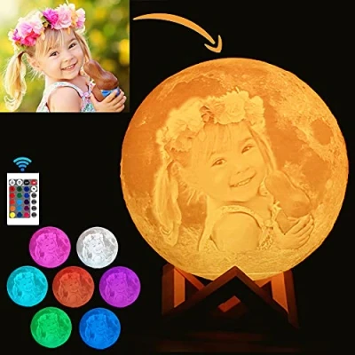 Imagen de Anlewo Lampara De Luna Personalizada Foto Y Texto 3D Usb Recargable 16 Colores Control Remoto Táctil Controlar Personalizado Luz Noche Creativa Romántica (Diámetro 18cm)
