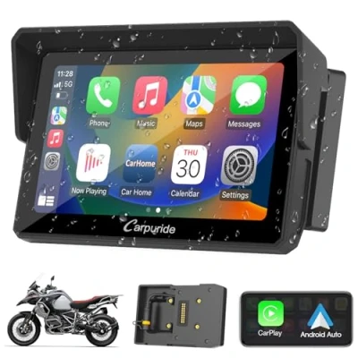 Imagen de Carpuride w502B Pantalla Carplay para Motocicleta BMW R1200GS R1250GS S1000XR, táctil Impermeable de 5 Pulgadas, navegación GPS portátil Carplay/Android Auto Motocicleta, Bluetooth