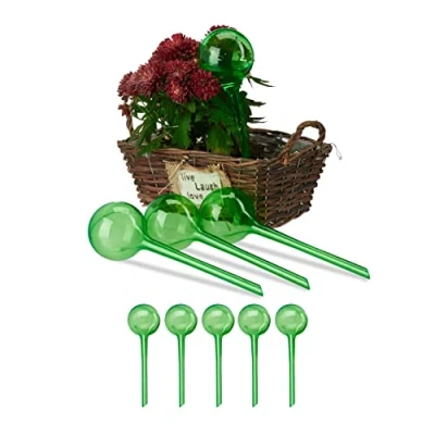 Imagen de Relaxdays 9er Set Bewässerungskugeln 9 Globos de Riego para Plantas Interior, Regadores Flores 28 x 8 cm, 250 ml, Plástico, Verde