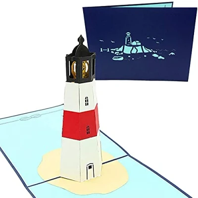 Imagen de PopLife Cards Faro isla 3d popup tarjeta de felicitación para todos los viajeros las ocasiones, amantes la costa y aventura pliegues planas enviar por correo cumpleaños, día madre
