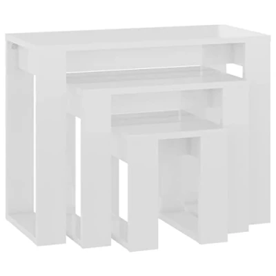Imagen de vidaXL Mesas Apilables 3 Piezas Auxiliar Consola Mesita Salón Lateral Té Café Sofá Sala de Estar Mobiliario Madera Contrachapada Blanco Brillante