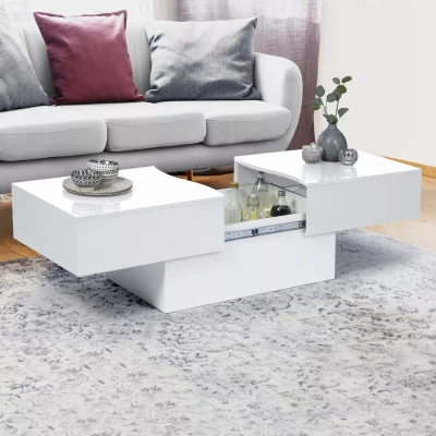 Imagen de IDMarket Mesa baja corredera rectangular Marta Madera Blanco
