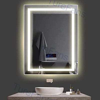 Imagen de Turefans Espejo de baño, 24W + LCD Pantalla（Fecha, Hora, Temperatura） Interruptor táctil Anti vaho Audio Bluetooth LED Color Ajustable (Blanco frío/Blanco cálido), 60 * 80 cm