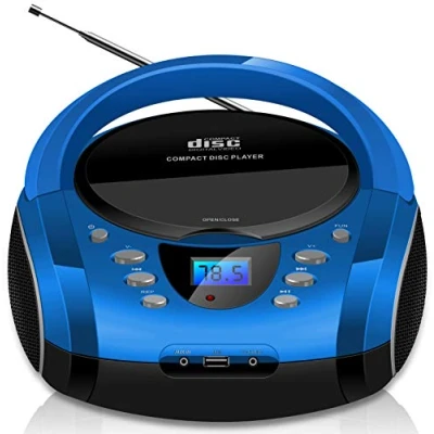 Imagen de Boombox portátil CD/CD R USB Radio FM Entrada AUX IN Toma para Auriculares niños CD estéreo Sistema Compacto (Azul Cobalto)