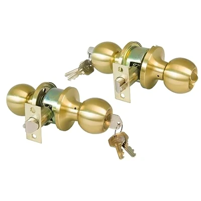 Imagen de AMIG Pomo Puerta Entrada Con Picaporte de 60/70 mm Bola en Ambos Lados Cerradura y Condena Sistema Antitarjeta Para Puertas Madera Dorado Mate