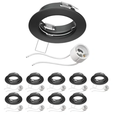 Imagen de ledscom.de 10 piezas marco para empotrar en el techo FERE negro mate (LED/Halógeno/GU10/MR16/PAR16/50mm) incl. casquillo GU10