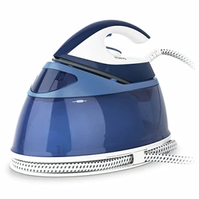 Imagen de H.Koenig Centro de Planchado 2400 W, 90 g/m, 6 Bares, Suela Cerámica, Depósito Agua extraíble 2 L, Autonomía Ilimitada, Control Manual la Temperatura, Morado V34, Plástico, Azul/Blanco
