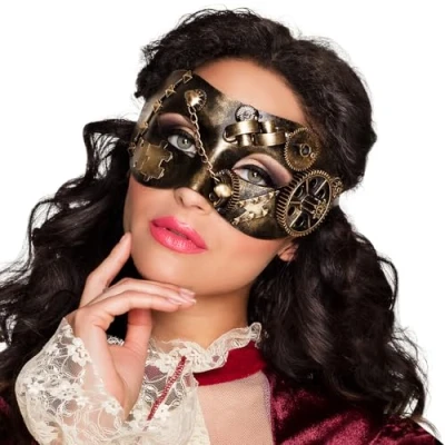 Imagen de Boland 00209 máscara de ojos steampunk, retro en bronce, con engranajes, cadenas y remaches, accesorio, disfraz, carnaval, fiesta temática, halloween
