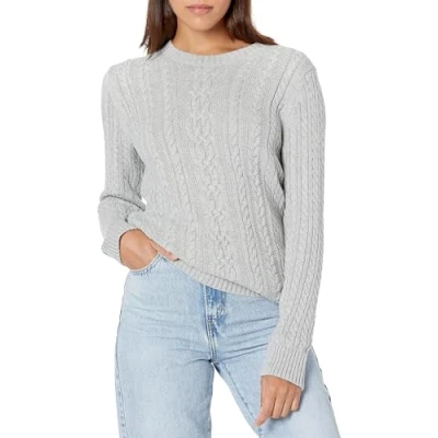 Imagen de Amazon Essentials Jersey de Cuello Redondo y Manga Larga en Punto Trenzado con Ochos (Disponible Tallas Grandes) Mujer, Gris Claro Mezcla, S