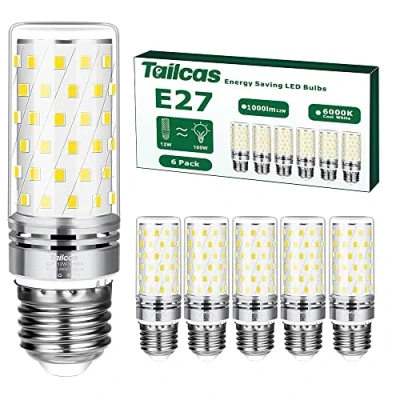 Imagen de Bombillas Led E27 Blanca Fría 6000K, 12W Pequeño Tornillo de Edison Bombilla (Equivalente 100W Lámpara Halógena), 1000lm, No Regulable, para Candelabros, Lámparas Mesa, Apliques, 6 unidades