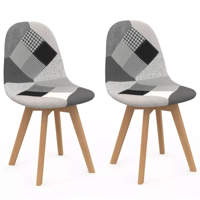 Imagen de IDMarket Juego de 2 sillas SARA con diseño patchworks, color negro, gris y blanco