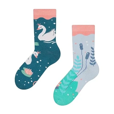 Imagen de Dedoles Calcetines Unisex Hombre Mujer y Niños Algodón muchos diseños divertidos diferente izquierda derecha, color: Turquesa, diseño: Cisnes, tamaño: 23 26