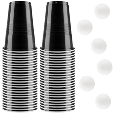 Imagen de vvhippo 50 Beer Bong, 500ML，Juegos de Beber, 6 Ping Pong, Vasos Reutilizables, Play Pong para Juegos Festival, Mesa Beerpong Accesorios(Negro)