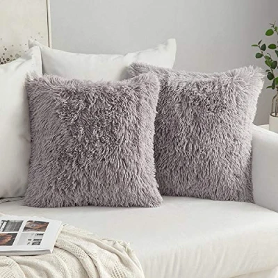 Imagen de MIULEE Funda de Cojines Pelusa Almohada Felpa Sofá Pelo Artificial Suave Invierno Decoracion para Cama Oficina Dormitorio Habitacion Silla Salon 2 Piezas 45x45cm Gris