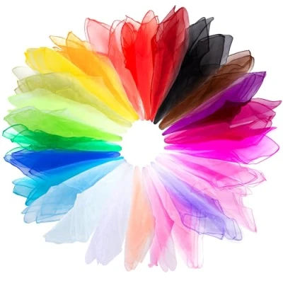 Imagen de 25 Piezas Pañuelos de Malabares, Baile Colores, Bufandas Danza Cuadrado, Mágicos para Niños Fiestas Infantiles y Juegos Accesorios, Sensorial 60x60cm