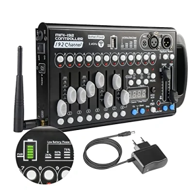 Imagen de Controlador Dmx Inalambrico 192 Canales Dmx512 Batería Recargable Incorporada para Iluminación de Escenario, Luces Discoteca Mesa Consola Controller Wireless