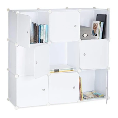 Imagen de Relaxdays Estantería Modular con Puertas, Plástico, Blanco, 95x95x32 cm, 95.5x32x95.5 cm