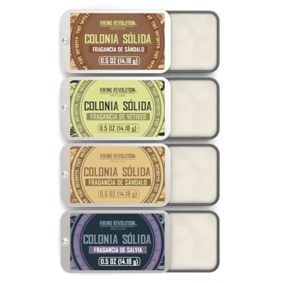 Imagen de Viking Revolution Colonia Hombre Perfume Sólido con Madera de Cedro, Salvia Esclarea, Vetiver, Sándalo Regalos Navidad Paquete 4 x 14 g