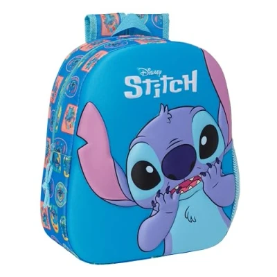 Imagen de STITCH Mochila Escolar, con Diseño 3D, Adaptable a Carro, Ideal para Niños de Diferentes Edades, Cómoda y Versátil, Calidad Resistencia, 27x10x33 cm, Color Azul