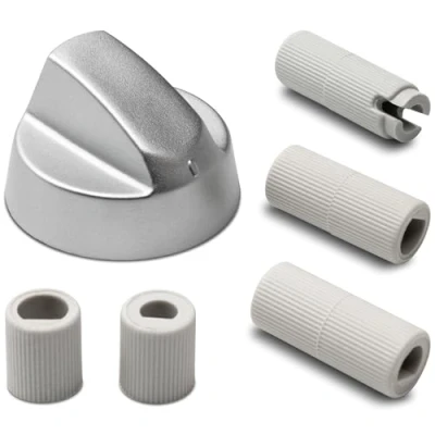 Imagen de Botón giratorio para estufa, diámetro de 43 mm, perilla interruptor con 5 adaptadores, universal, cocina, horno, 2 colores (plata)