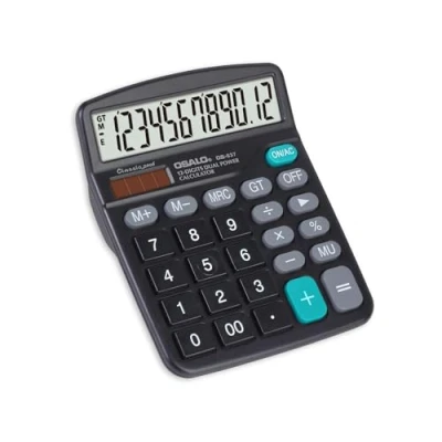Imagen de OSALO Calculadoras de escritorio, calculadora básica escritorio 12 dígitos con pantalla LCD grande y botones sensibles grandes, batería solar doble potencia, función estándar para oficina,
