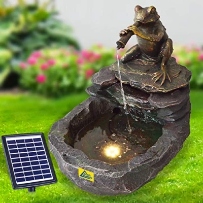 Imagen de Fuente Solar de jardín Decorativa Cascada luz Bomba Estanque para Patio, balcón, con Función Inicio instantáneo batería Iones Litio y LED