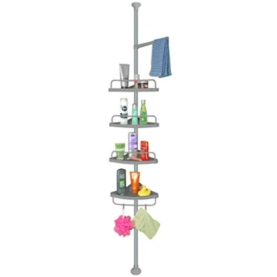 Imagen de stardis Estantería esquinera telescópica de acero inoxidable con 4 estantes, para ducha o baño, altura regulable 120 a 300 cm, color gris