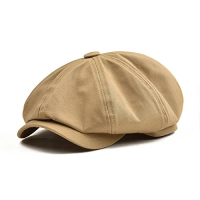 Imagen de BOTVELA Gorra plana de 8 piezas para hombre, 100% algodón, Gatsby Ivy Golf Cabbie Hat, caqui, 7.875