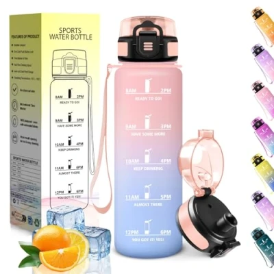 Imagen de HoneyHolly Botella Agua, 500ML, a Prueba de Fugas Cantimplora, Libre BPA Agua para Niños, con Marcador Tiempo, Cantimplora Correr, Andar en Bicicleta, Trabajar, Ir La Escuela