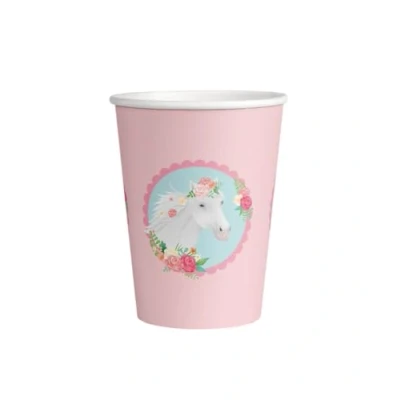 Imagen de PD Party: vasos de papel con diseño caballo, 8 piezas vajilla fiesta para cada cumpleaños, celebración desechables niñas cumpleaños infantiles 7,5 x 9 cm