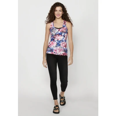 Imagen de Camiseta de tirantes con Escote redondo y Detalle rejilla en la espalda Estampado floral Color Multicolor para Mujer