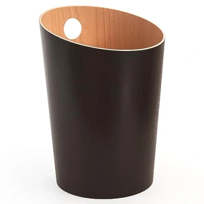 Imagen de Kazai.® Papelera de Diseño &#039;Bennet&#039; Cubo Basura Única para Oficina, Dormitorio, Habitación Infantil y Más Hecha Chapa Madera Real Marrón