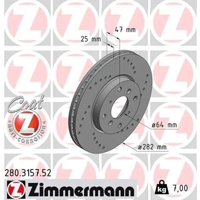 Imagen de ZIMMERMANN SPORT COAT Z 280.3157.52 Disco de freno 282 25 8/4 4 114 ventilación interna, perforado revestido HONDA: Accord 6 Coupe, Limousine
