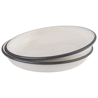 Imagen de APS 98670 Juego de platos hondos (2 unidades, 22 cm diámetro, 3,5 alto, chapa acero esmaltado), color blanco crema con borde gris