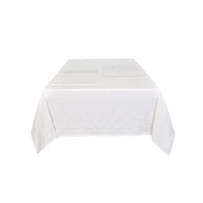 Imagen de Sleepdown Mantel Decorativo 100% algodón Estampado Liso para Mesa de Comedor, Duradero Resistente a Las Manchas, Blanco, 137 cm x 229