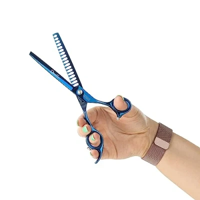 Imagen de Mikki Doodle, Perro, Cachorro Chunker Tijeras de Acabado, Afiladas y Duraderas Cuchilla Semi Convexa, Puntas Seguridad Despuntadas, Tornillo Tensión Ajustable para Control Precisión, 17.8cm