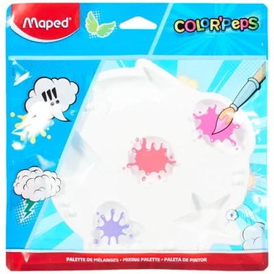 Imagen de Maped Accesorios de Pintura Paleta Diseño Divertido con Formas Color Blanco 6 Compartimentos Incluye Soportes para Reposar Pinceles Fácil Limpiar
