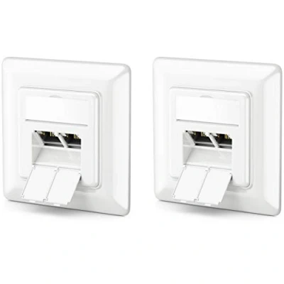 Imagen de deleyCON 2x CAT6a Toma de Red RJ45 Blindado Montaje Empotrado Ethernet 10 Gbit LAN Cable Conexión Instalación Blanco