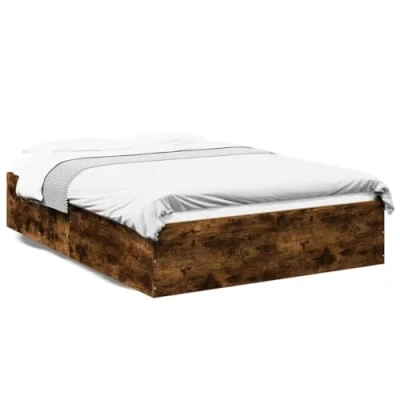 Imagen de vidaXL Estructura de Cama Madera ingeniería Roble Ahumado 140x200 cm, Muebles Dormitorio, Camas, Doble, Cama, somier, Panel