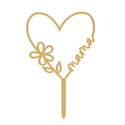 Imagen de dekora Cake Topper Día de la Madre en Forma Corazón Decoración para Tartas Apta Contacto Alimentario Topping Plástico Decorar o Pasteles Dorado Medidas 16 x 11 cm