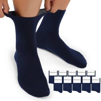 Imagen de Mowenti Calcetines Diabeticos Hombre Mujer Diabéticos ALGODÓN sin Costuras Goma hecho de Algodon Elástico Azul 10 Pares 39 42