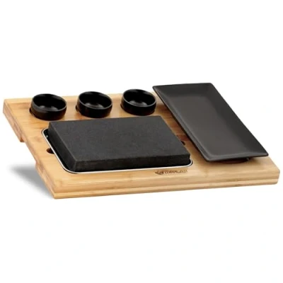 Imagen de Mahlzeit Juego de Piedra Lava y Plato para Bistec a la Parrilla Caliente Plancha Volcánica Barbacoa Steak Board Hot Stone Grill