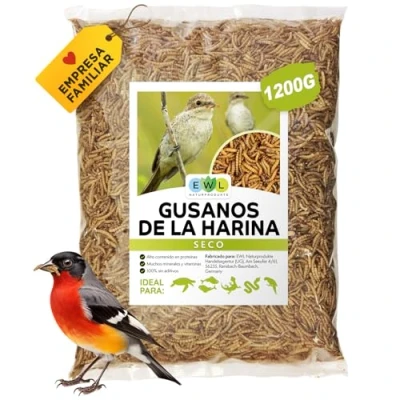 Imagen de Gusanos de harina secos 1,2 kg = 7800 ml aperitivo para insectos, pájaros, peces, tortugas, roedores y reptiles, comida pájaros silvestres todo el año, alimento ardillas,