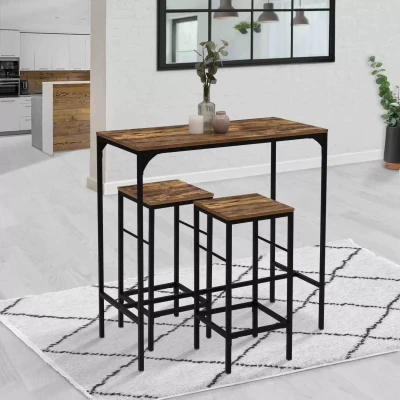 Imagen de IDMarket Dayton Conjunto de mesa alta bar (100 cm, 2 taburetes, efecto envejecido, diseño industrial