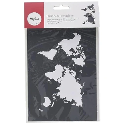 Imagen de Rayher 45100000 World Map, plantilla DIN A5, con rasqueta, serigrafiada, para pintar, autoadhesivo