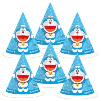 Imagen de BeenSmile, Gorros DORAEMON, de Cartón, Decoración Cumpleaños Infantil, Gorritos para Fiesta Cumpleaños, 6 Unidades