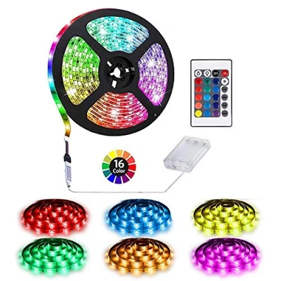 Imagen de Luces de tira LED RGB 2 m a batería prueba agua cuerda flexible, cambio color con caja suministro energía y 24 teclas Control remoto